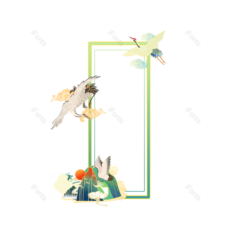 装饰图片,仙鹤元素,古风PNG,国画免抠素材